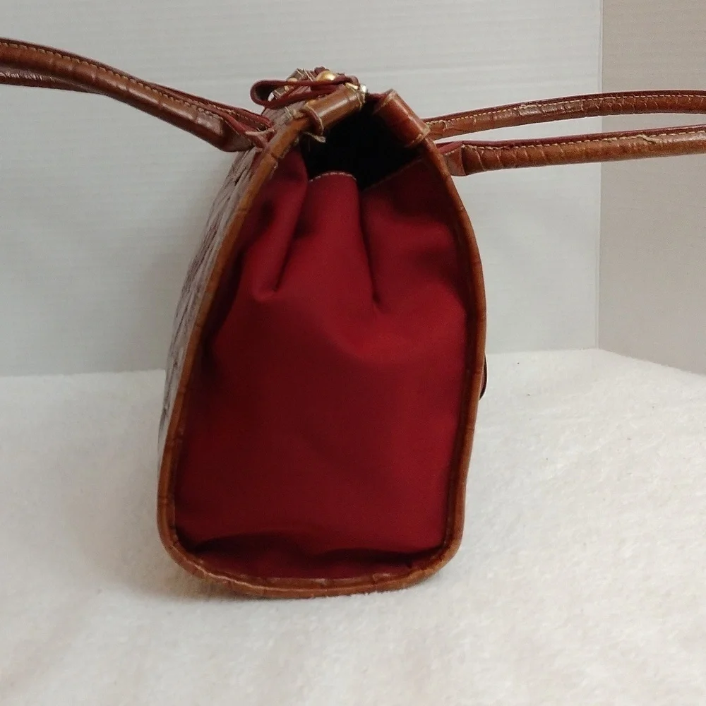 Franco Sarto Brown Croc Embossed Leather Satchel Red Interior Gold Hardware Y2K